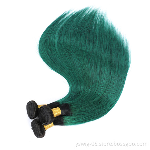 YS 100% Cuticle Aligned Indian Virgin Hair Weave Bundles Top Quality 1b/Green# Raw Indian Human Hair Weaves for Black Woman